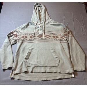 American Eagle Mens Aztec Baja Hoodie Sage Green Henley Pullover Size Large